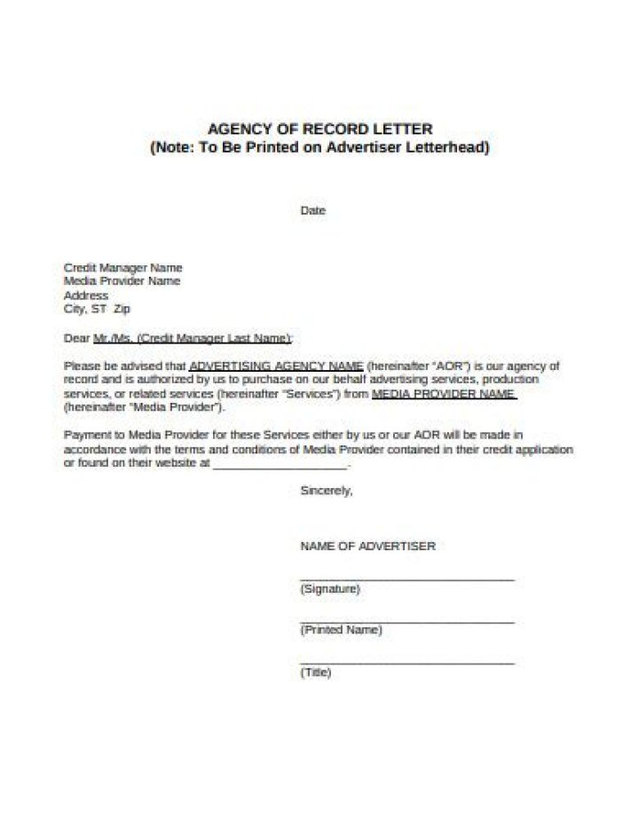 Agency Of Record Template