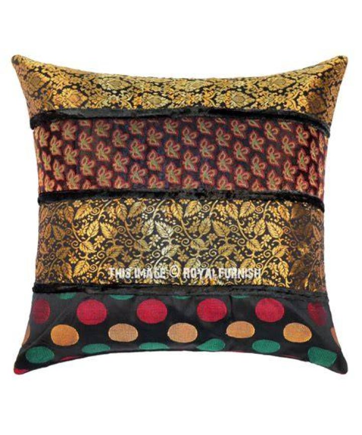 Black Unique Handmade Designer Silk Throw Pillow Cover 16X16 Inch