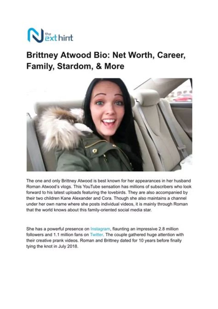 Brittney Atwood Bio, Facts, Family Life of Roman Atwood's Wife
