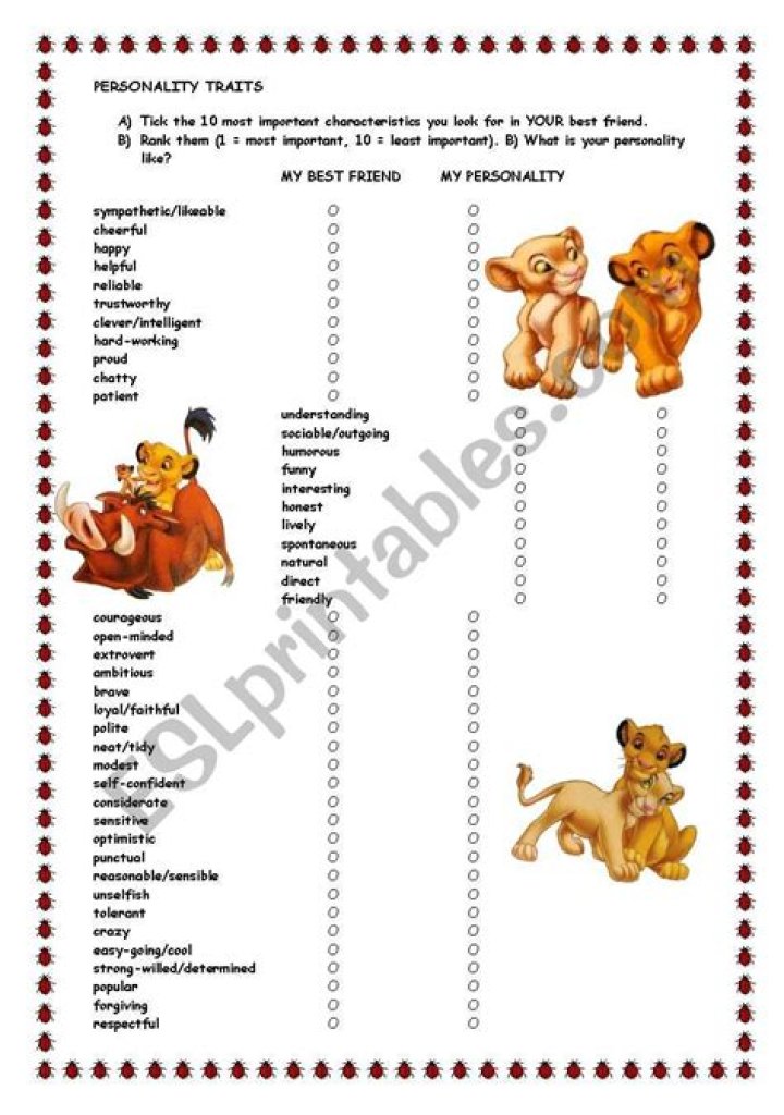 Character Traits with The Lionking ESL worksheet by roga