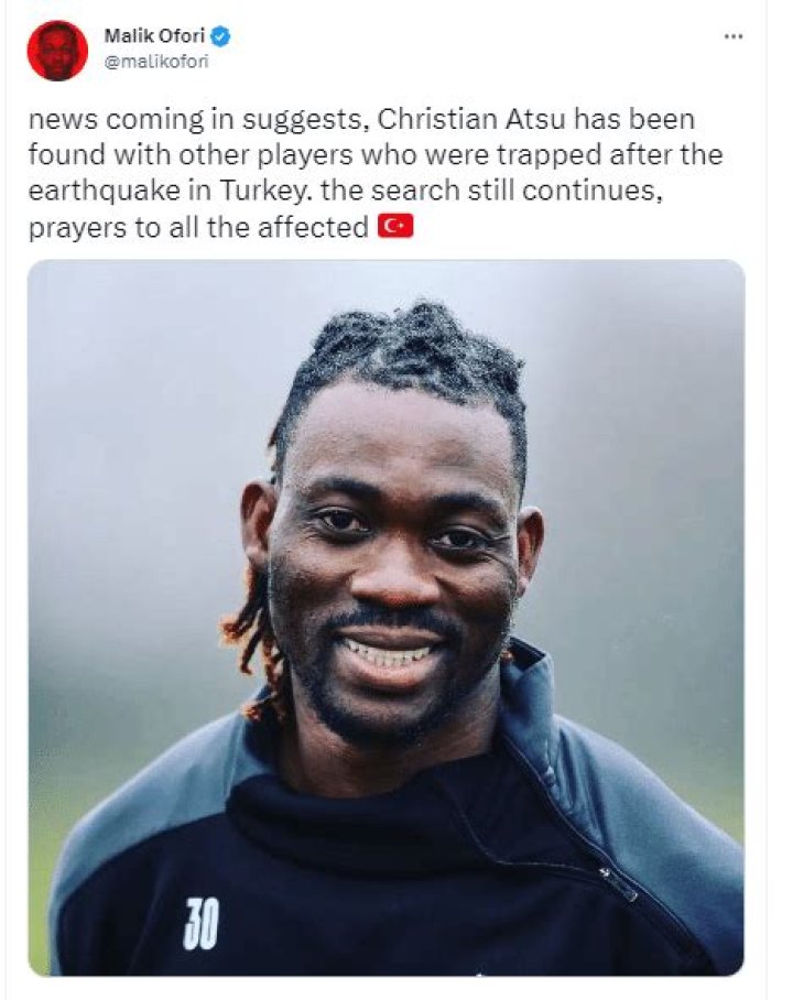 Christian Atsu has reportedly been found and taken to the hospital GhPage