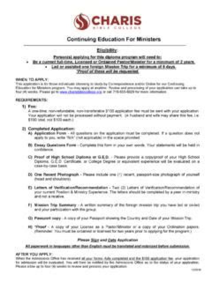 Continuing Education for Ministers Charis Bible College UK
