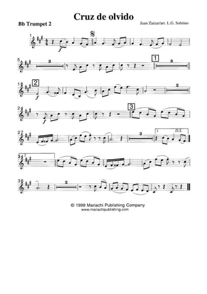 Cruz de Olvido Sheet music for Piano, Violin, Bass guitar, Trumpet