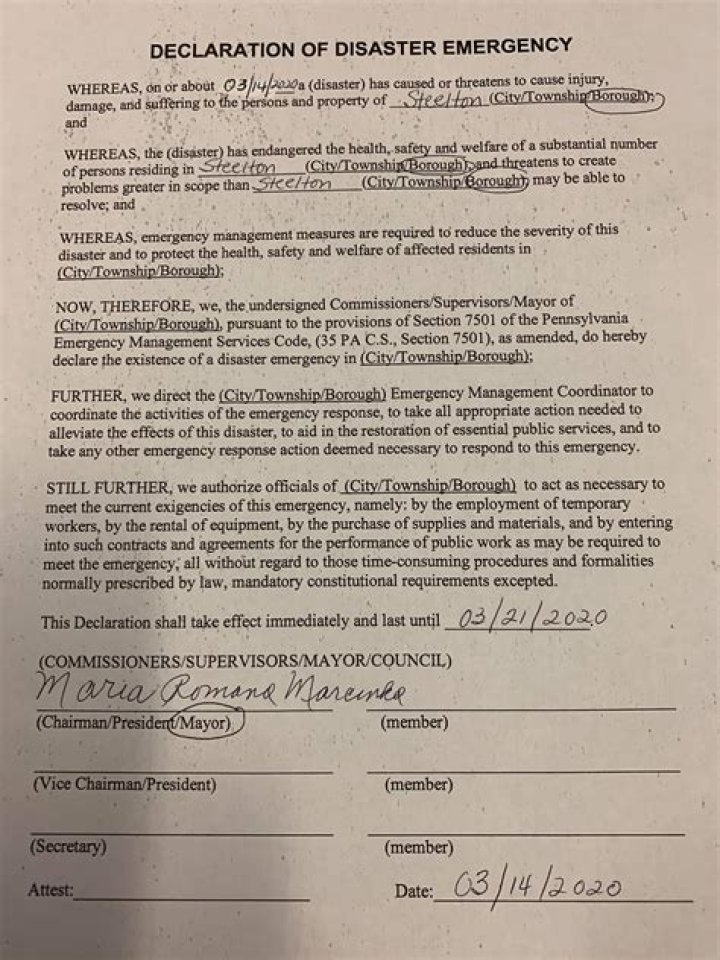 Declaration of Disaster Emergency signed in Lackawanna County
