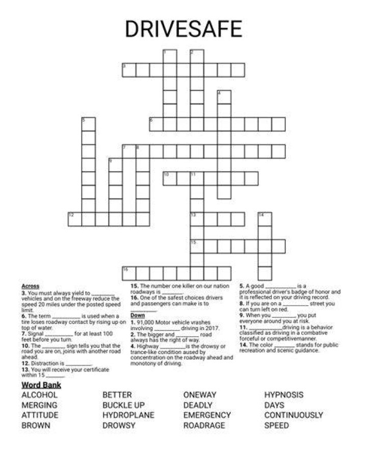 DRIVESAFE Crossword WordMint