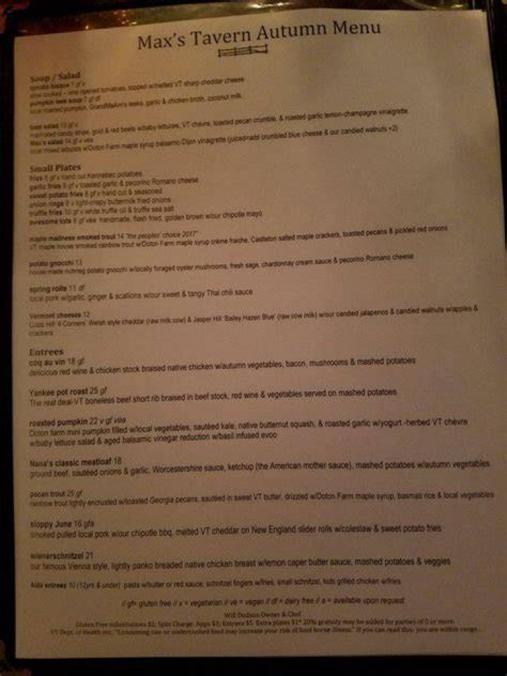 Fine Dining Menu Barnard Inn Restaurant