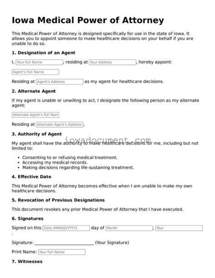 Free Iowa Medical Power of Attorney Form PDF