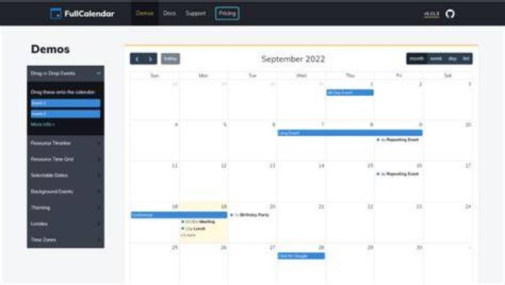 FullCalendar fullsized JavaScript Calendar Web Development
