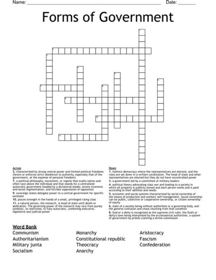 Government Crossword WordMint