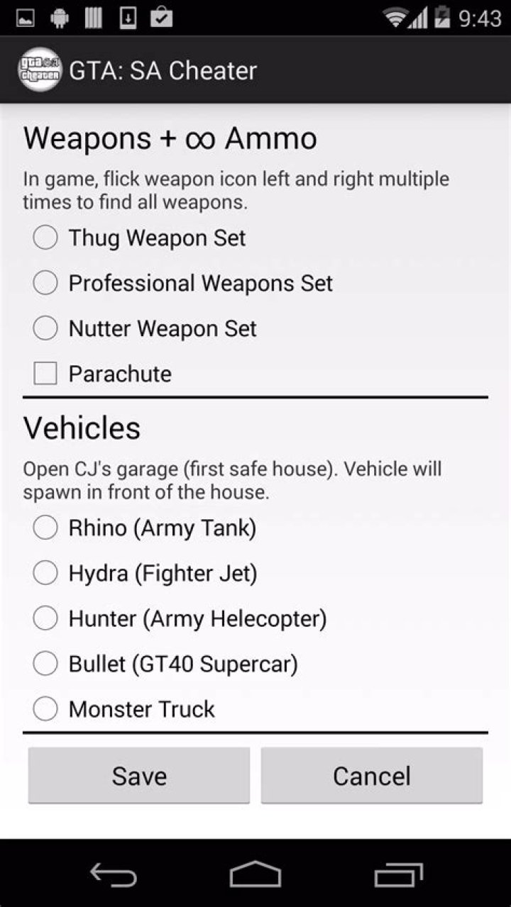 GTA San Andreas Cheats APK