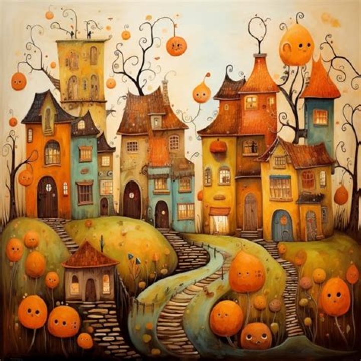 Halloween Village, Painting, Art, Art Background, Halloween Town