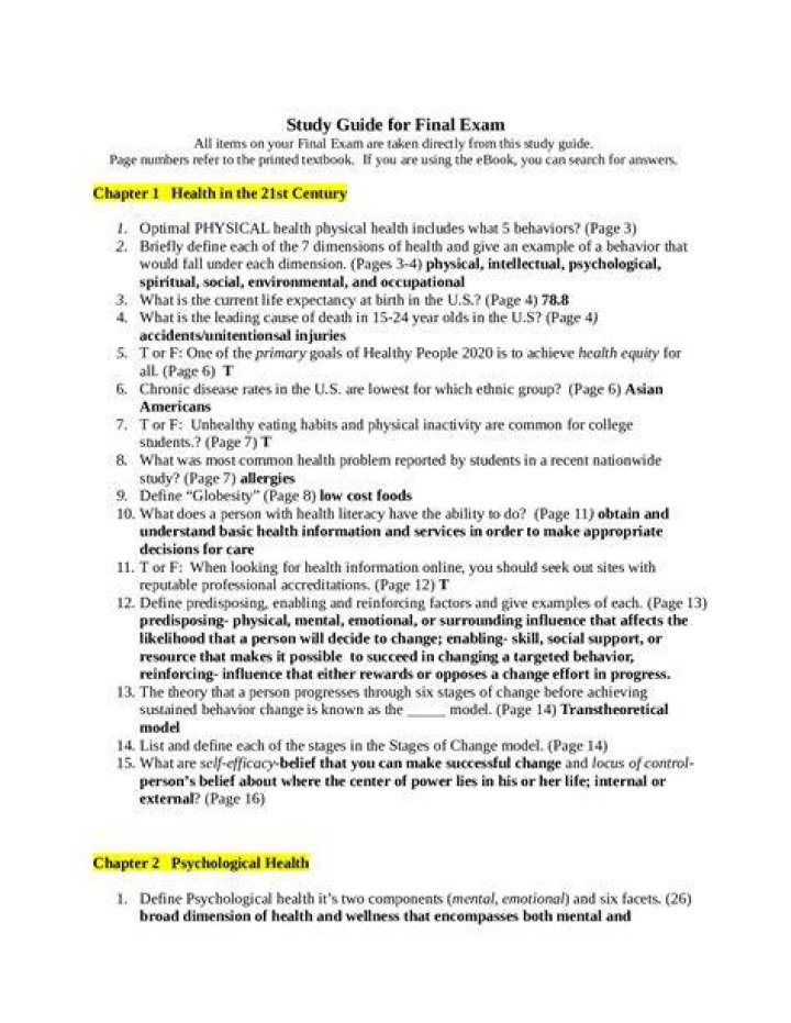 Health Study Guide for Final Exam Verified and Approved.(100 pass