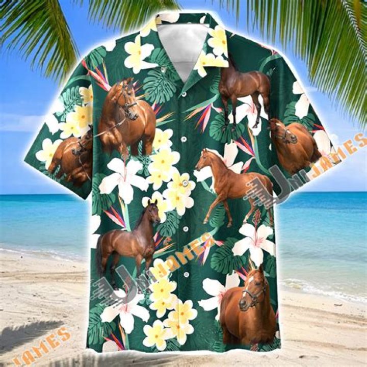 Horse Hawaiian Shirt Horse Tropical Pattern Green Horse Lover Hawaii
