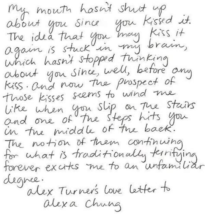 Inside Alex Turner&rsquo;s Love Letter To Ex Girlfriend Alexa Chung