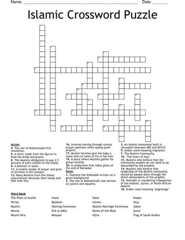 Islamic Crossword Puzzle WordMint