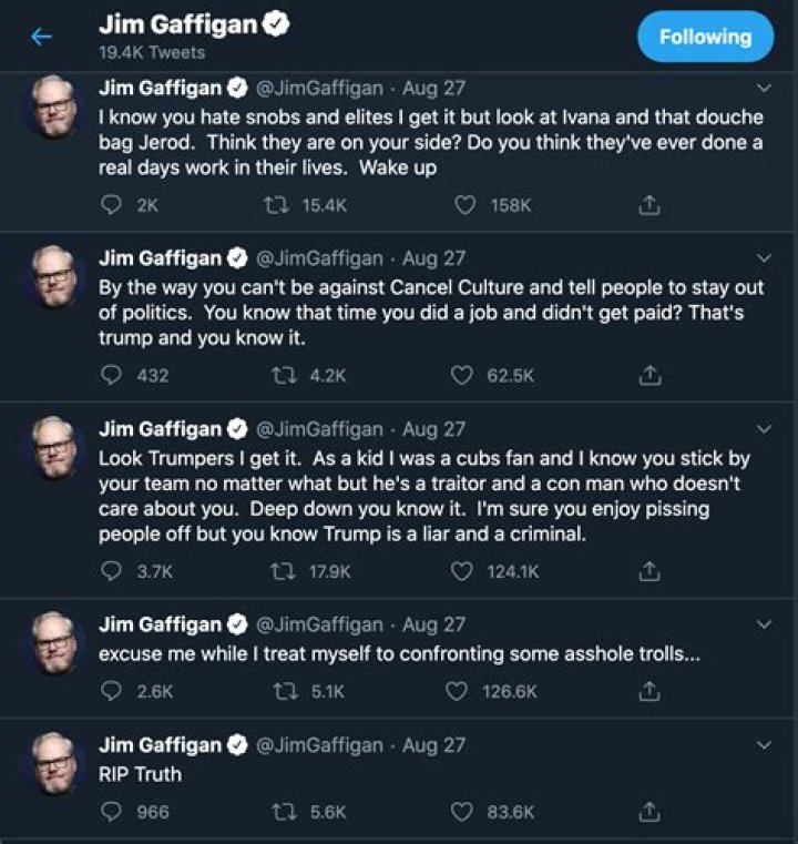 Jim Gaffigan on antiTrump Twitter rant &ldquo;If it were a stunt, I would