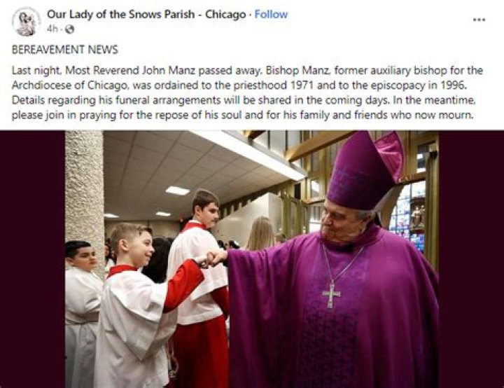 John Manz Death Former Auxiliary Of The Archdiocese