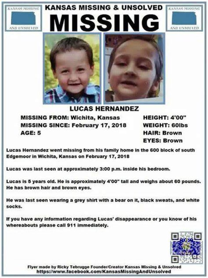 KS LUCAS HERNANDEZ Missing from Wichita, KS 17 Feb 2018 Age 5
