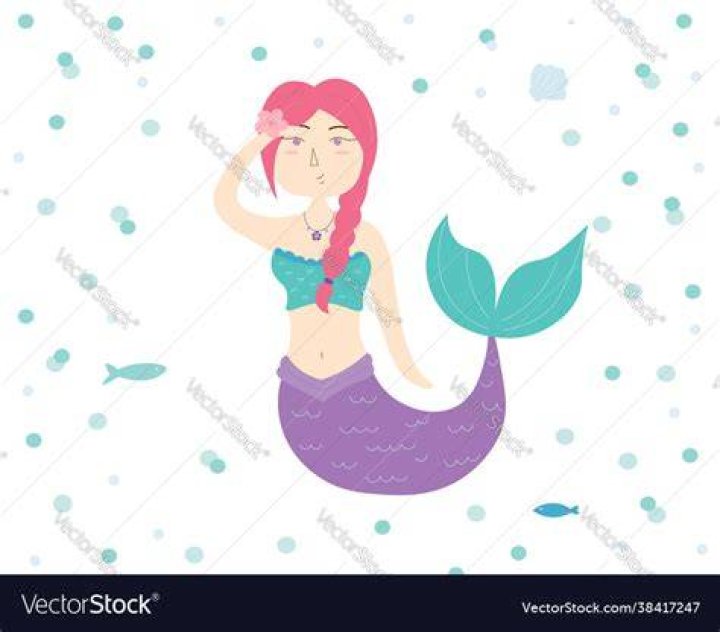 Little cute mermaid with fishes and seashells. 490493 Vector Art at