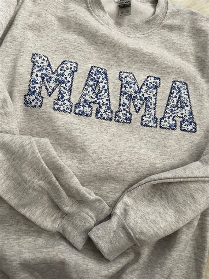 Mama Embroidered Blue Floral Applique Sweatshirt Simple Mama Pullover