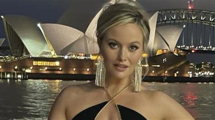 Model Simone Holtznagel stuns in highslit dress on Sydney Harbour