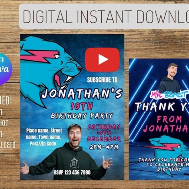 Mrbeast Birthday Invitation Electronic Invite Editable Etsy