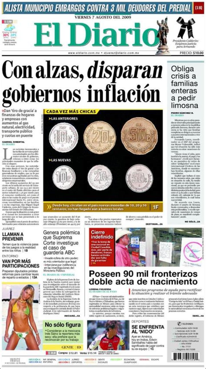 Newspaper El Diario Juarez (Mexico). Newspapers in Mexico. Friday's