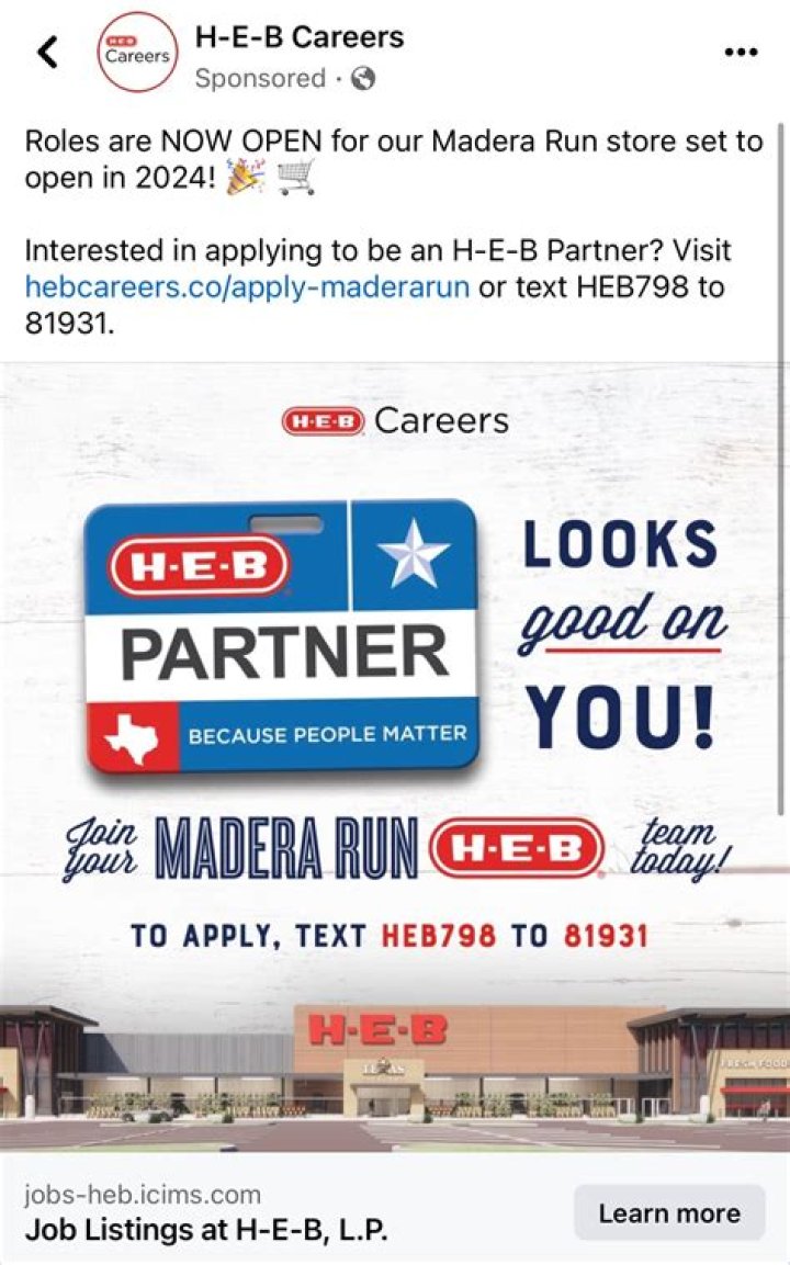 Now Hiring HEB Apply today for the new Lake Austin HEB! Now