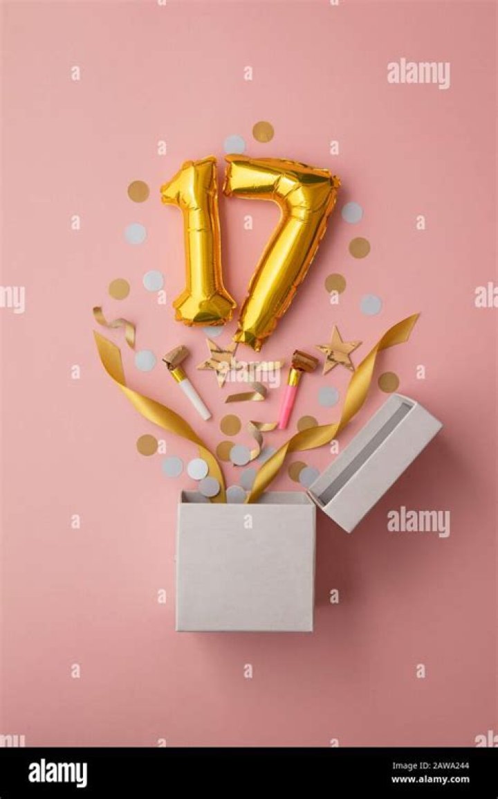 Number 17 birthday balloon celebration gift box lay flat explosion