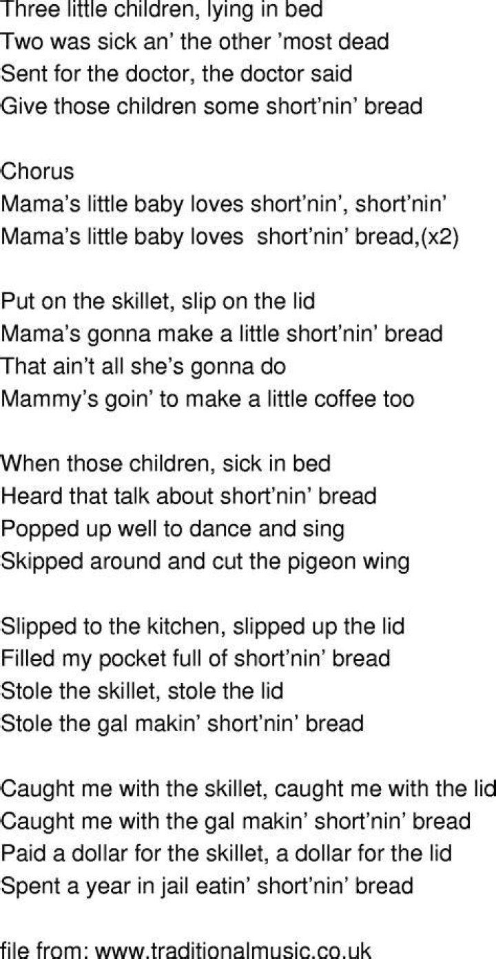 OldTime Song Lyrics Shortening Bread