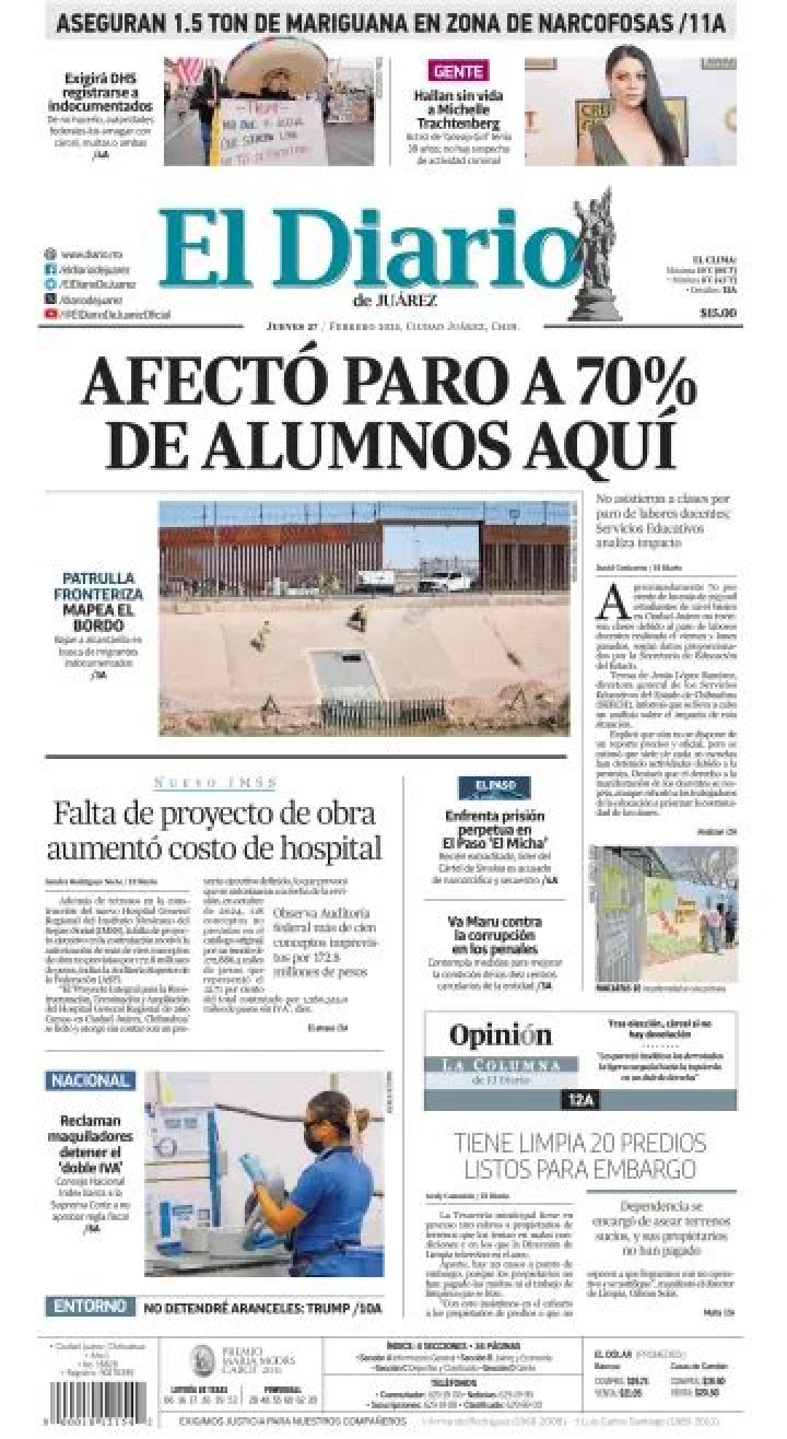 Peri&oacute;dico El Diario Juarez (M&eacute;xico). Peri&oacute;dicos de M&eacute;xico. Edici&oacute;n de
