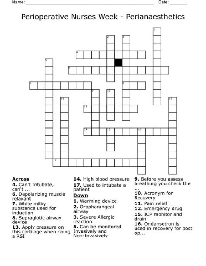 Perioperative Nurses Week Crossword WordMint