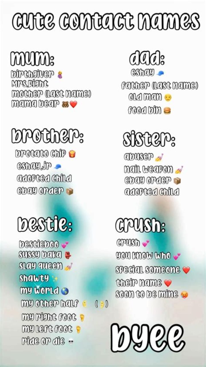 Phone Contact Names Ideas For Family, Cute Contact Names For Dad, Funny