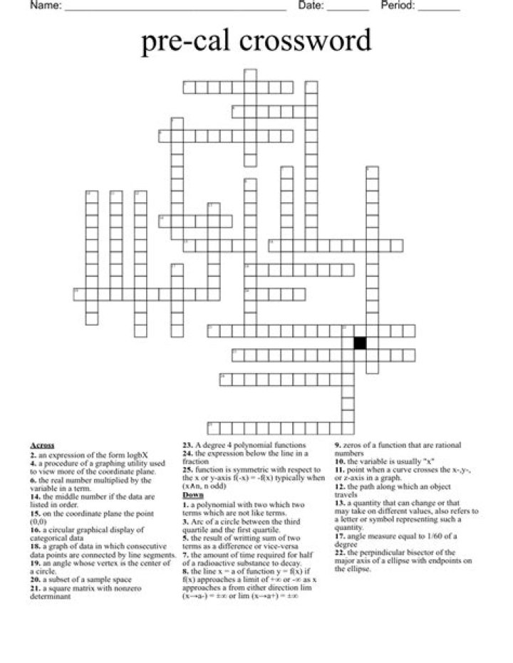Pre Cal Crossword WordMint