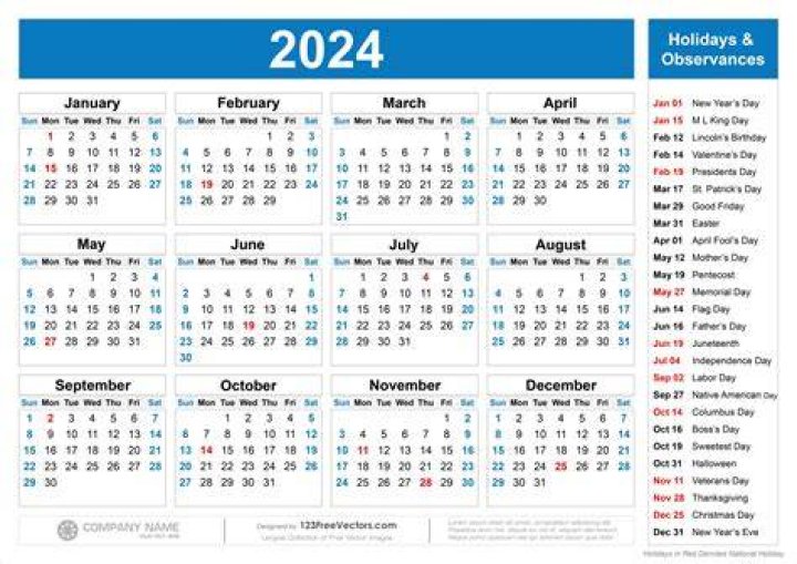 Printable Calendar 2024 With Holidays