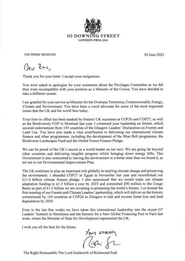Read Zac Goldsmith&rsquo;s resignation letter in full as he attacks Tory