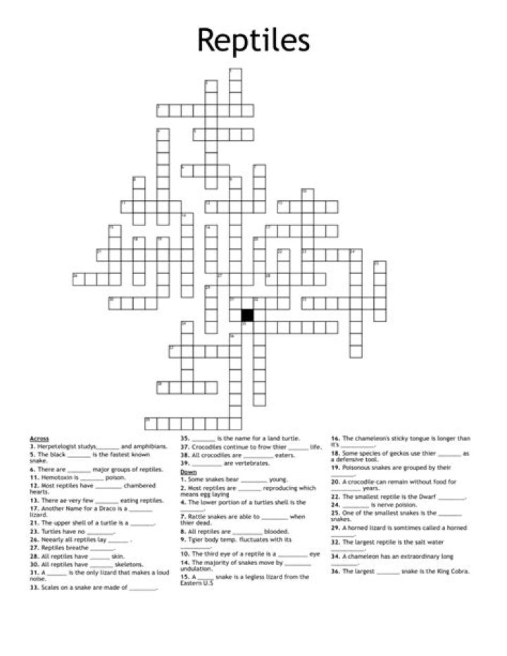 Reptiles Crossword WordMint