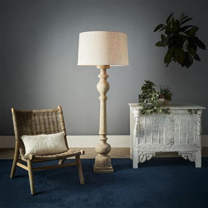 Rook Large Natural Turned Wood Pillar Floor Lamp Zaffero Home