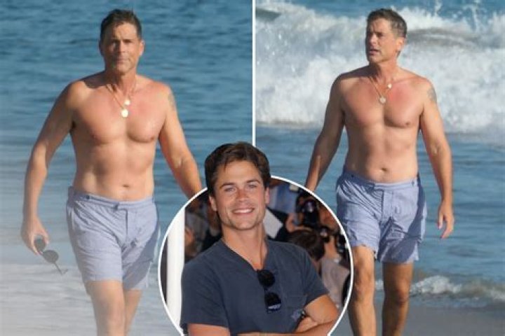 Shirtless Rob Lowe, 56, looks half his age as he hits the beach in swim