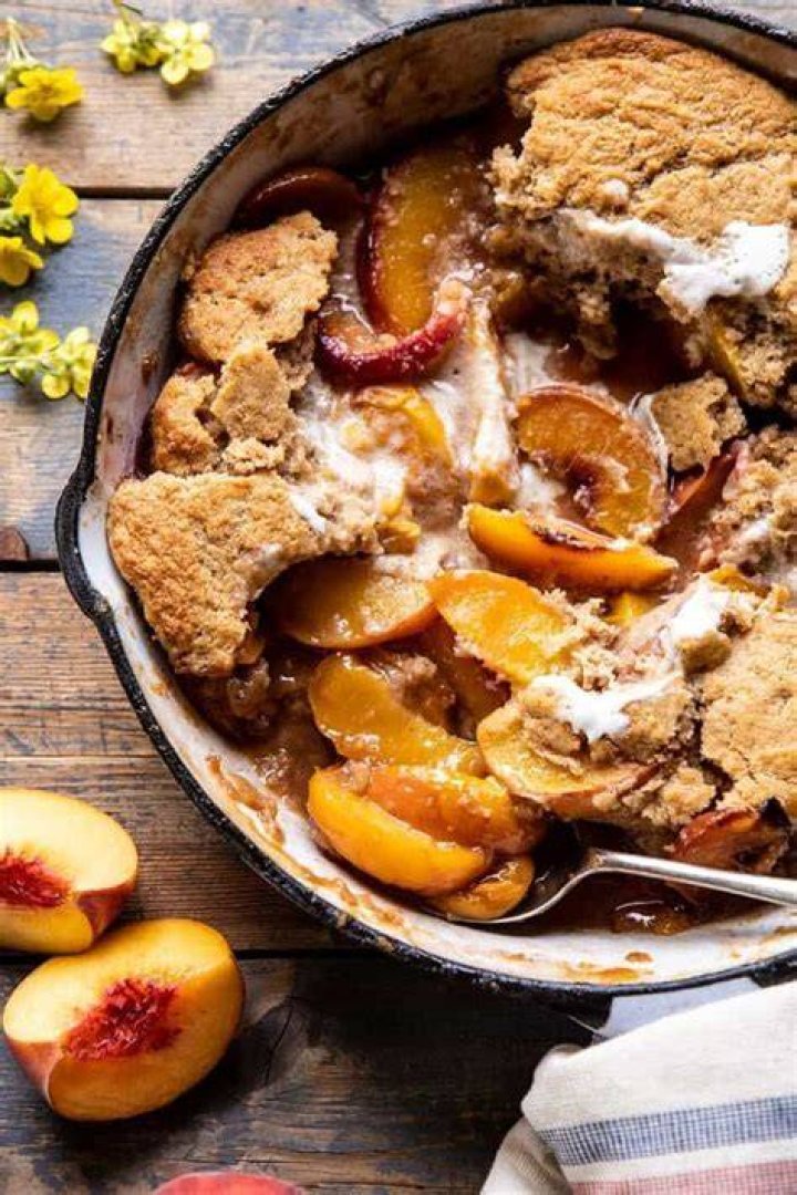 Skillet Brown Sugar Peach Cobbler. Half Baked Harvest