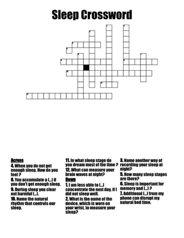 Sleep Crossword WordMint