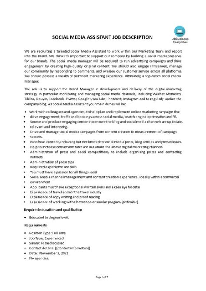 Social Media Assistant Job Description How to create a Social Media