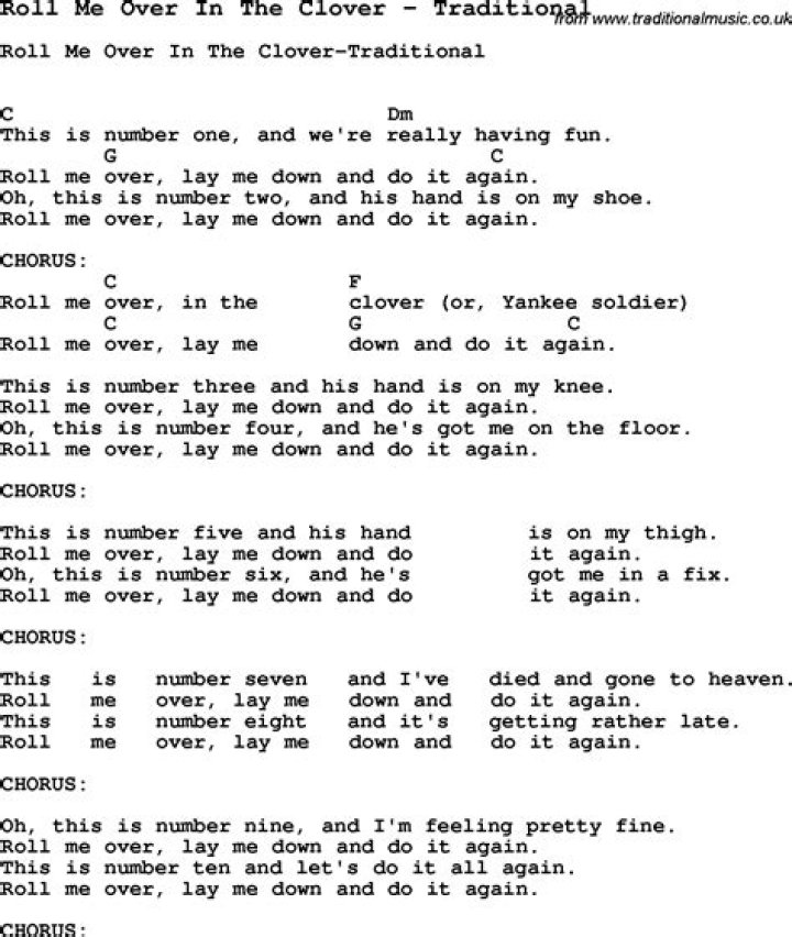 Song Roll Me Over In The Clover by Traditional, song lyric for vocal