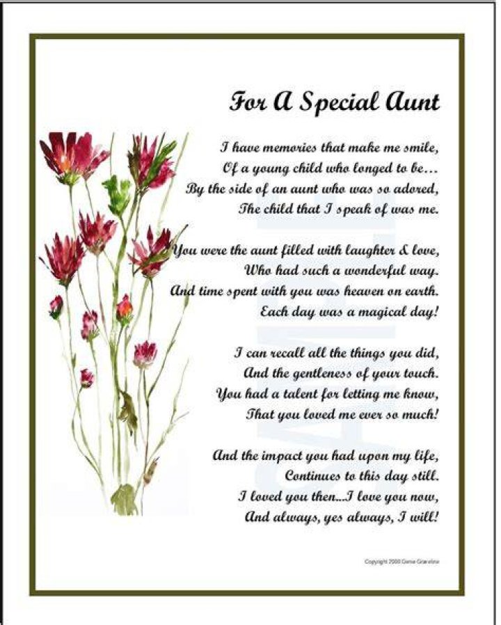 Special Aunt Gift DIGITAL DOWNLOAD Aunt Poem Verse Print Etsy