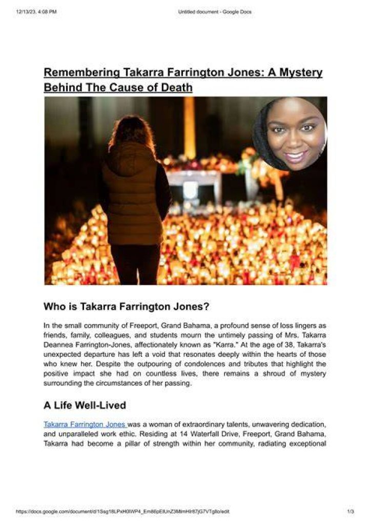 Takarra Farrington Jones Story, Cause of Death, Who Is She
