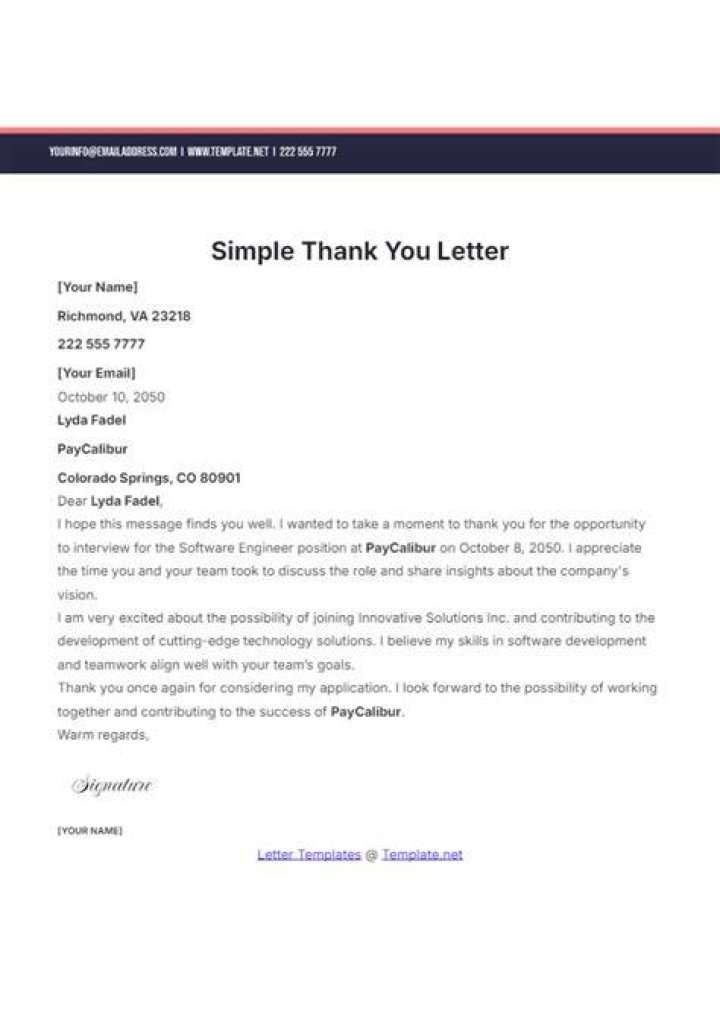 Thank You Letter Sample download free documents for PDF, Word and Excel