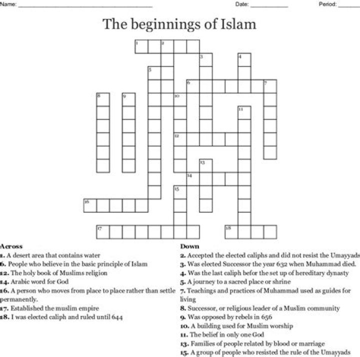 The Beginnings Of Islam Crossword Wordmint Islamic Crossword