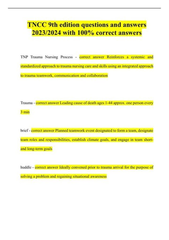 TNCC 9th Edition Questions and Answers 100 Pass Latest 2023/24