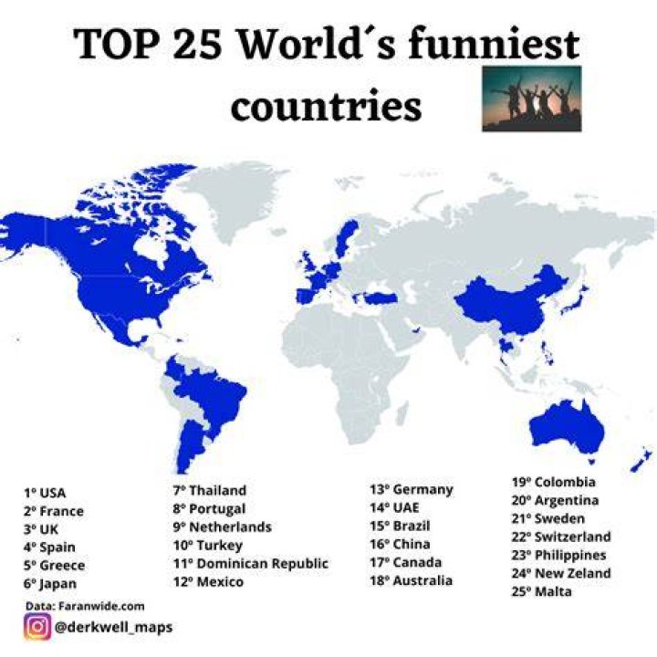TOP 25 World&acute;s funniest countries ranked r/MapPorn