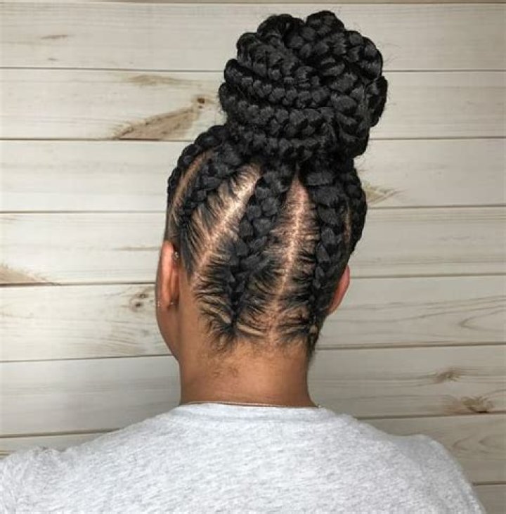 Upside Down Braids to Bun Long Weave Hairstyles, Black Girl Braids